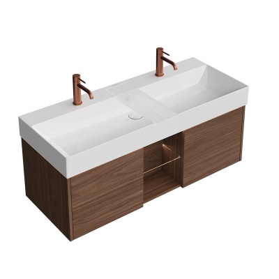 Тумба Grande/Гранде подвесная 120, 2 ящика + открытая зона, структурированный орех