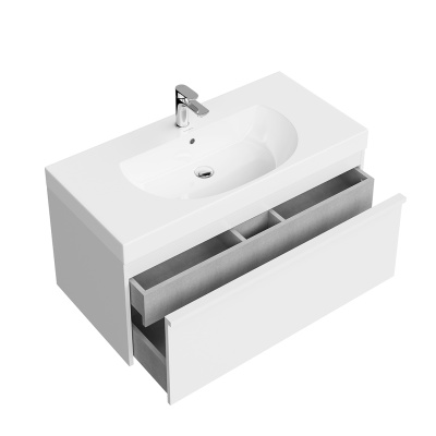 Тумба Modula/Модула подвесная 100 с ящиком 1+1, белая глянцевая Тумба Modula/Модула подвесная 100 с ящиком 1+1, белая глянцевая