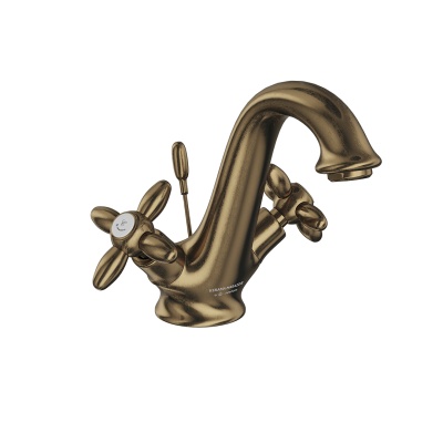 Смеситель для раковины Muse/Муза вентильный с донным клапаном, потертая бронза