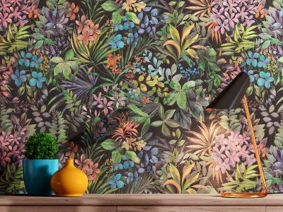 Обои виниловые Джангл мотив, чёрный цветной Обои виниловые Джангл мотив, чёрный цветной