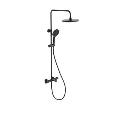 Душевая колонна Fonte/Фонте на 3 потока с фиксированным изливом и термостатическим смесителем, черный матовый Душевая колонна Fonte/Фонте на 3 потока с фиксированным изливом и термостатическим смесителем, черный матовый