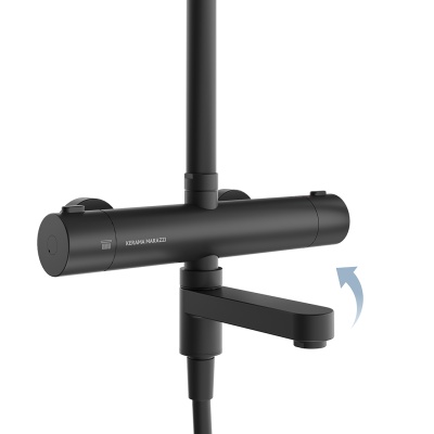Душевая колонна Fonte/Фонте на 3 потока с поворотным изливом с термостатическим смесителем, черный матовый Душевая колонна Fonte/Фонте на 3 потока с поворотным изливом с термостатическим смесителем, черный матовый