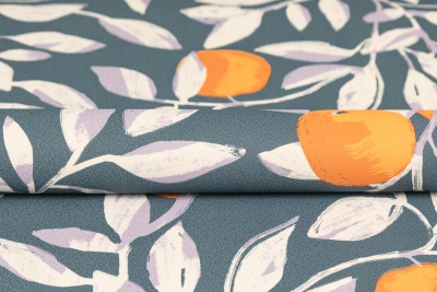 Обои виниловые на флизелиновой основе Шафран мотив, синий, апельсины Обои виниловые на флизелиновой основе Шафран мотив, синий, апельсины