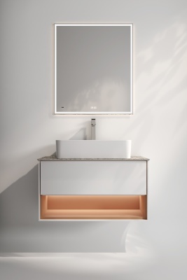 Тумба PLAZA Modern подвесная 80, push, 1 ящик, подсветка, белая матовая+сахара Тумба PLAZA Modern подвесная 80, push, 1 ящик, подсветка, белая матовая+сахара