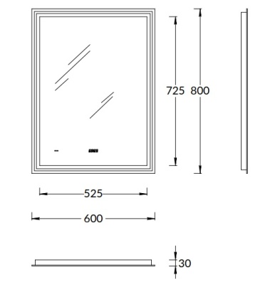 Зеркало TECNO c LED 60 с подсветкой, с функцией антизапотевание, белое глянцевое