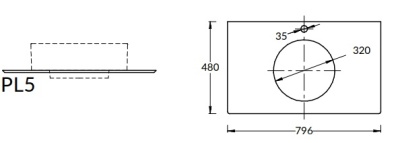 Столешница из керамогранита для накладных раковин, Монте Тиберио 80 см, белый натуральный Столешница из керамогранита для накладных раковин, Монте Тиберио 80 см, белый натуральный