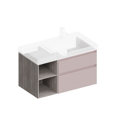 Тумба CUBO правая подвесная с ящиками 90, мальва матовая-древесная Тумба CUBO правая подвесная с ящиками 90, мальва матовая-древесная