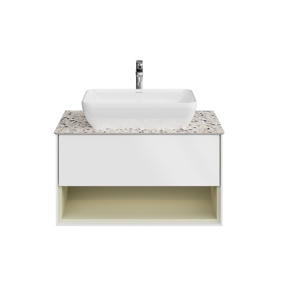 Тумба PLAZA Modern подвесная 80, push, 1 ящик, подсветка, белая матовая+шалфей Тумба PLAZA Modern подвесная 80, push, 1 ящик, подсветка, белая матовая+шалфей